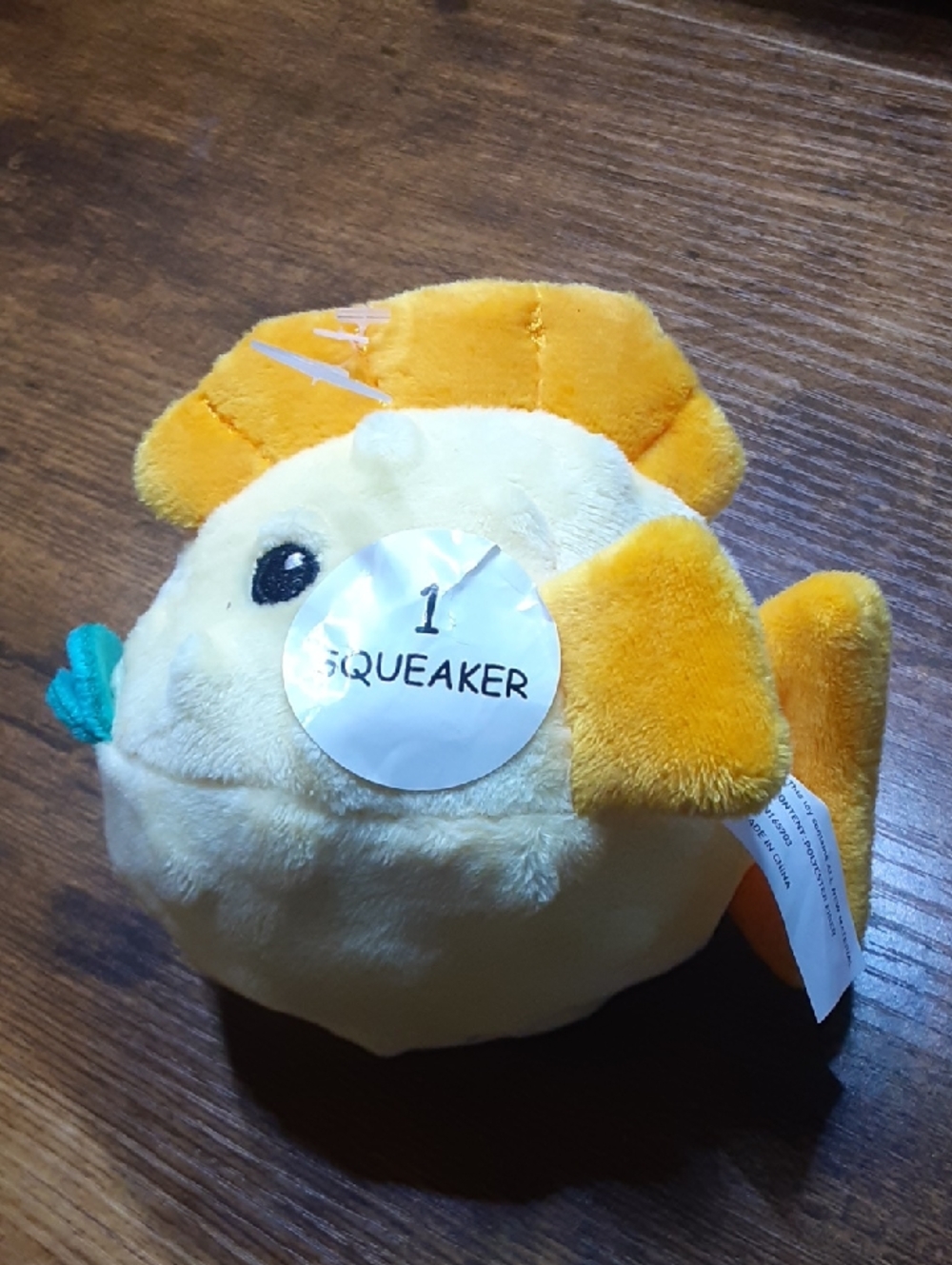 Squeaky Plush Dog Toy Yellow Fish